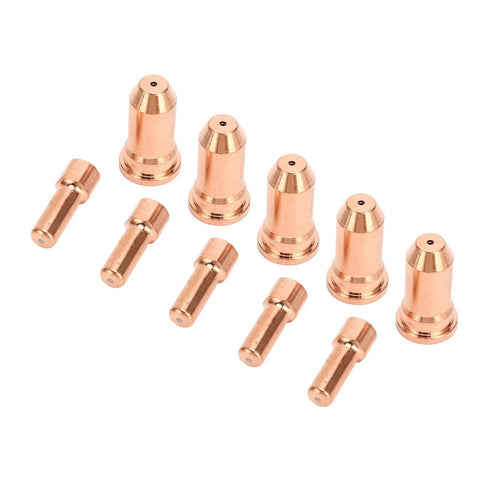 Fabater Plasma Electrode Nozzle 1.5mm Copper High Temp Cutter Torch Consumables 10Pcs Set showing copper nozzles for PT100 series cutting.