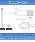 Slotted Cylindrical Pin Set M3 x 30mm With Nuts, 5 pieces, 304 Stainless Steel Dowel Pins External Thread Locating Pins, size diagram