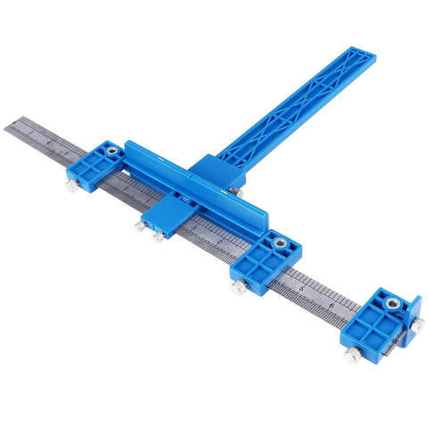 Nail Every Cabinet Hardware Job With Zero Sweat Using This Spot On Punch Locator Drill Guide Solid Aluminum Alloy Jig for Accurate Positioning in Door and Cabinet Fabrication, blue plastic measuring tool.
