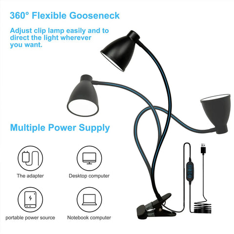 Clamp Lamp With 3 Color Modes And 10 Brightness Levels, Auto Off Timer, 10W 38 LED Clip On Reading Light with gooseneck