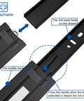 Soft Close Drawer Slide With Three Fold Full Extension Heavy Duty 100 Pound Load Capacity Ball Bearing Side Mount Black Finish Silent Self Closing Rails For Classic Cabinets And Dressers showing detachable feature and tracks.