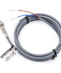 Inductive Proximity Sensor Switch Non Shield Type LJ5A3 1.5 mm Detect Distance, 10-30 VDC 150 mA, NPN Normally Open, 3 Wire, 5 mm Mount Hole, 78 in Cable, Grey for Easy Automation and DIY Projects. Grey metal inductive proximity sensor switch with 3-wire cable and threaded mount