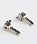Two silver alloy eyewear hinges for glasses and sunglasses, part of the 10 Sets Replacement Eyewear Hinges For Glasses And Sunglasses With Spring Hinges Alloy Silver Tone Easy Install Non Fading Ergonomic Design Universal Fit Repair Kit For Wide Compatibility And Durable Plastic Frame Eyewear Parts on white background, showcasing easy installation and durable design.
