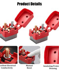 Heavy Duty Automatic Reset Circuit Breaker 10A Waterproof Stud Bolt shows red housing with manual reset button and protective cover.