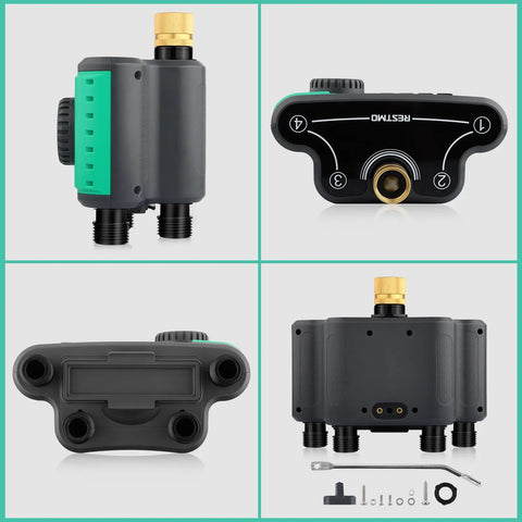 4 Zone Sprinkler Timer With Brass Inlet And Digital Control, Auto Garden Hose Water Timer for Lawn, Yard, 4 Independent Outlets