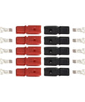 Five Pair Badass Tinned Copper Power Connectors 45A 600V Quick Disconnect Red And Black Terminals Wire Gauge 12 To 20, close-up view of connectors.