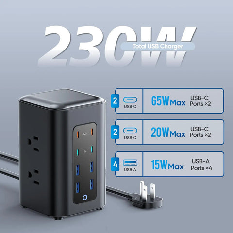 Sick Desk Organization Hack That Slaps With 230W Fast Charging Tower Featuring Eight Smart USB Ports For Laptops Phones And Tablets Vertical Power Strip.