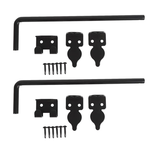 12 Inch Heavy Duty Carbon Steel Ground Drop Gate Latch With Rust Resistant Black Finish, includes parts and screws for installation.