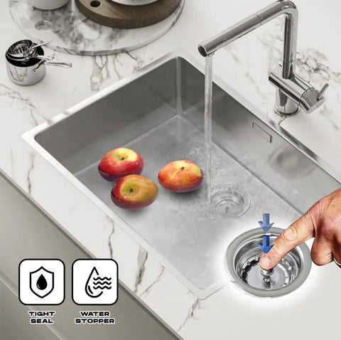 Kitchen Sink Basket Strainer Replacement For Standard Drains 3.25 Inch Chrome Plated Stainless Steel With Rubber Stopper in sink