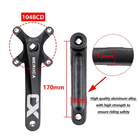 Single Speed Square Taper Mountain Bike Crankset, 170mm, 104BCD Narrow Wide Chainring Options 32T To 42T, Beefy Black Round Chainrings