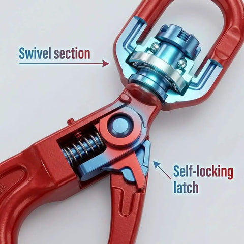Grade 80 Forged Swivel Self Locking Hook For Three Eighths Inch Chain, 7100 Lb Working Load Limit, Heavy Duty Hoisting Rigging Connector For Lifting And Hoists, swivel section and self-locking latch