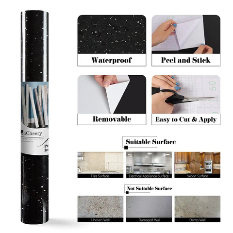 Black Granite Peel And Stick Contact Paper 36 X 160 Inch Waterproof Self Adhesive Vinyl roll and usage instructions
