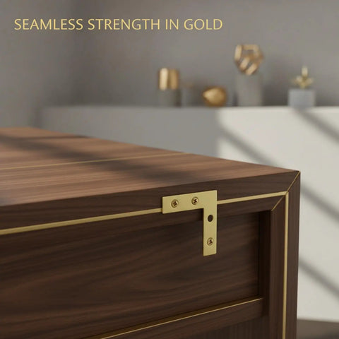 1.57 Inch L Shaped Corner Bracket Gold Iron Angle Brace for Furniture Assembly on wooden cabinet corner