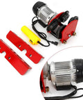 Heavy Duty 2200 Lb Electric Hoist Trolley With I-Beam Design showing motor, control switch, and brackets for installation.