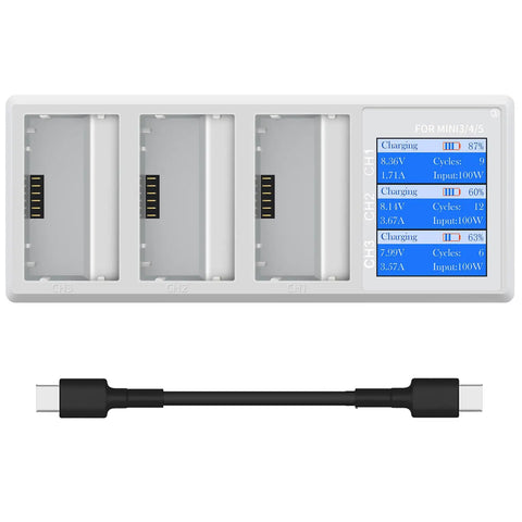 Powerful 100W Battery Charging Station With Color Screen For Mini5 4 3 Pro Drones, Fast Triple Battery Charging Unit With Cable