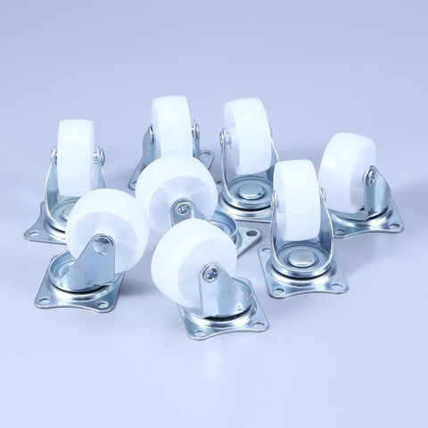 Inch Swivel Caster Universal Brake Wheel for Furniture, PP 8 Pcs with white wheels and metal bases for smooth rolling.