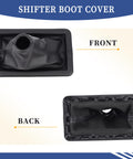 Front and back view of Shifter Boot Cover For Ford Mustang 2005 2009 Manual Transmission Gear Change Lever 8R3Z-7277-AA Replacement Easy Install Durable Leatherette Boot Upgrade Fresh Snug Look Inside The Cabin