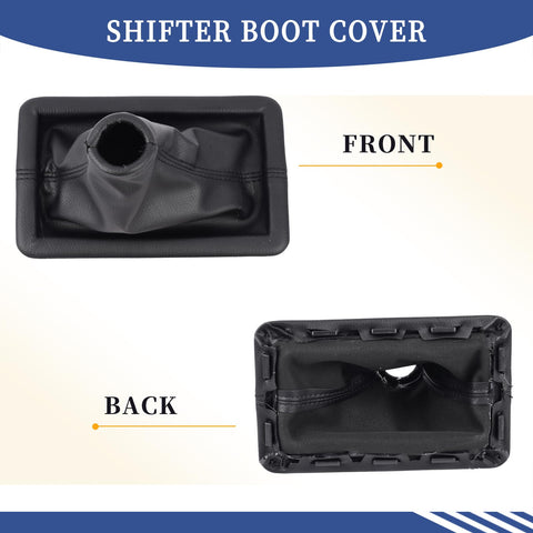Front and back view of Shifter Boot Cover For Ford Mustang 2005 2009 Manual Transmission Gear Change Lever 8R3Z-7277-AA Replacement Easy Install Durable Leatherette Boot Upgrade Fresh Snug Look Inside The Cabin