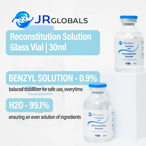 JRGlobals Reconstitution Solution glass vials, 30 mL each, blue caps, 2-pack
