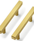 Close-up of 30 Pack Brushed Brass Cabinet Handles 3 Inch Modern Square Drawer Pulls for cabinets and drawers, gold finish