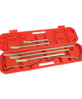 7 Piece Auto Body Repair Pry Bar Set With Curved And Straight Rods For Dent Removal On Cars And Trucks in red plastic case