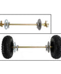 29 Inch Rear Axle Assembly Wheel Hub Kit For Go Kart Quad Trike Drift Bike Builds Complete DIY Replacement Beefed Up Rear End Parts For Street Track And Off Road Fun, showing axle with tires and brake components.
