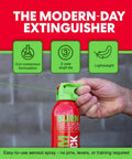 Lithium-Ion Battery Fire Extinguishing Gel 3-Pack For Electronics, Fast Fire Suppression; 14oz canister being held, eco-friendly