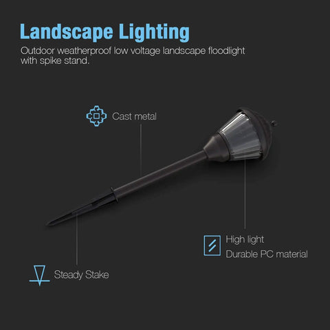 Pathway Lights 8 Pack Outdoor Low Voltage Landscape Kit with 1.5W LEDs, spike stand, cast metal