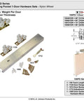 Commercial Grade Pocket Door Hardware for 2x4 Interior Walls, Top Hung Pocket System with Solid Nylon Wheel, 125 Lb Capacity