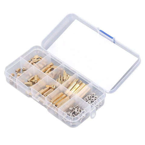 Brass M3 Hex Spacer Kit 120 Pieces Built For DIY Projects And Metalwork Premium Quality Spacers And Nuts Set Oxidation Resistant And Easy To Install Great For Automotive And Industrial Use in plastic organizer box