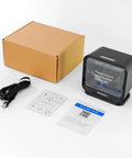 Hands Free USB Barcode Scanner With Auto Sensor Trigger Reads 1D 2D And QR Codes No Fuss Fast For POS Retail Warehouse And Inventory Management Plug And Play kit including cable, manual, and box.