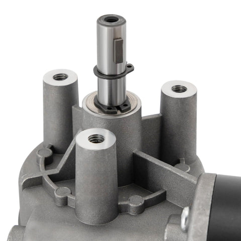 Close-up of 24V 80W 220RPM Brushed DC Gear Reduction Motor With Left Position Mount, showing gearbox and shaft detail