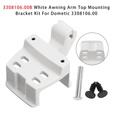Polar White Awning Arm Top Mounting Bracket Kit For Dometic 3308106.00B showing components and hardware for RV camper trailer
