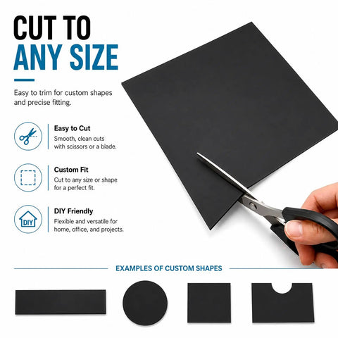Ultra Grippy Self Adhesive Rubber Pad Sheet Heavy Duty Non Slip Backing being cut for DIY projects in black.