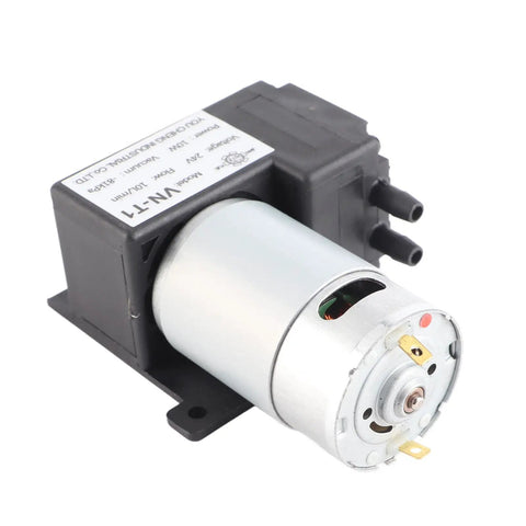 Heavy Duty Mini Dc Vacuum Pump Drops Some Serious Suction Up To Minus Eighty One Kilopascals With Zero Hassle While Running Pure Silence Ten Liter Per Minute Airflow Crushes Tough Industrial Air Trap Jobs Fast, compact polymer motor with dual air hose attachments.
