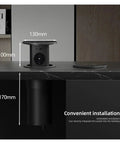 Top Shelf Pop Up Countertop Outlet With Auto Lift Retractable Body Includes USB Type C Port And Snappy Wireless Charger showed installed dimensions.