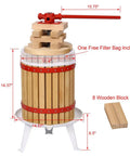 Heavy Duty Wooden Fruit Press With Oak Frame And Stainless Steel Parts, 18L Capacity Home Wine And Juice Maker For Apples Grapes And Berries, Easy Turn Hand Crank, Built To Last Kitchen Press. Front view with 8 wooden blocks