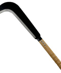 Badass Leather Wrapped Slasher Crescent Outdoor Bamboo Sickle Scythe Machete Knife with wooden handle against white background