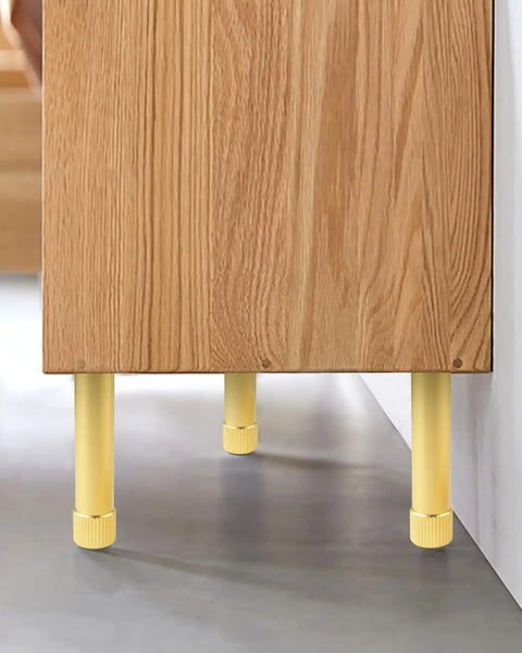 Switch Up Your Setup With These Durable Adjustable Furniture Legs Crafted From Heavy Aluminum Alloy Featuring Quick Height Tweaks On Twist Base ideal for wooden cabinet in gold finish.