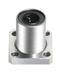 Heavy Duty Square Flange Linear Ball Bearing, ID 12mm OD 21mm, Sae 52100 Carbon Steel With Quad Ball Setup shown from front angle.
