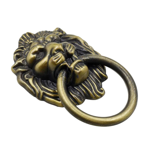 Antique finish lion head cabinet knob with ring pull, part of 12 Pack Lion Head Cabinet Knobs Pulls With Mounting Screws For Drawer Dresser Wardrobe Kitchen Cupboard