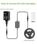 Diagram of connecting power adapter to 52.5ft Rainbow RGB IC LED Strip Lights Outdoor With Music Sync for setup