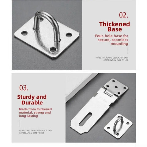 Beefy Stainless Steel Hasp Latch For Barns And Heavy Duty Gates With A Smooth Black Finish tough base and sturdy design for secure mounting.