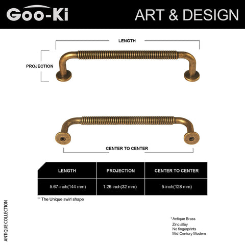 Diagram of Six Pack 5 Inch Antique Brass Cabinet Handles with Linear Coin Edge Texture showing dimensions and features.