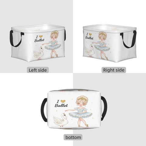 Rectangular Waterproof Fabric Storage Basket Featuring A Snazzy Printed Design showing a ballet girl and swan, 15x9.8 inches.