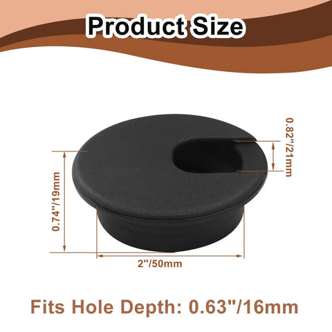 2 Inch Black Desk Grommet Cable Hole Cover For Easy Cable Management On Home Office Desks TV Stands And Tabletops Plastic