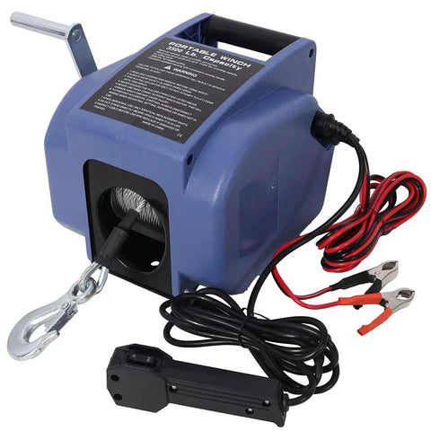 Heavy Duty 12V Electric Boat Winch With Wireless Remote, 6000 Lbs Rolling Capacity For Trailer Truck Marine Use Auto Brake System, High Power Pulling Winch Rig To Launch Your Ride Smoothly shown with cables and remote.