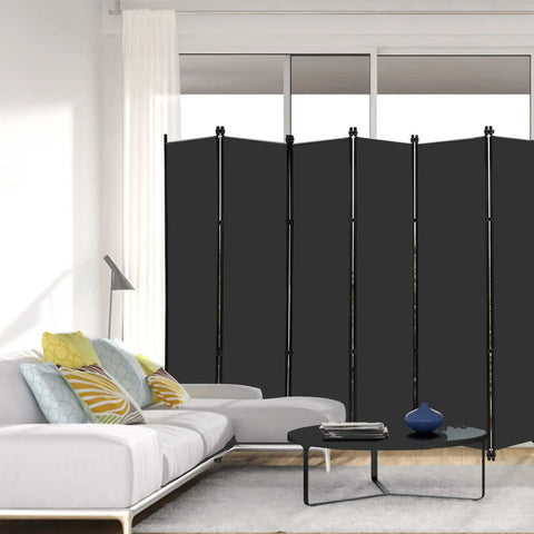 Six Panel Folding Privacy Screen, 9 Feet Wide By 6 Feet Tall, Portable Room Divider For Office Or Home, Black in modern living room