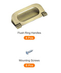 74mm Ring Pull Handles Set Bronze Zinc Alloy Hidden Recessed Flush Mount Furniture Grips With Screws For Drawers Cabinets Sliding Doors Dressers Closets 4 Piece, shown with screws