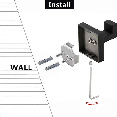 Heavy Duty Stainless Steel Towel Hooks 4 Pack Set, installation tools and square wall mounted components visible
